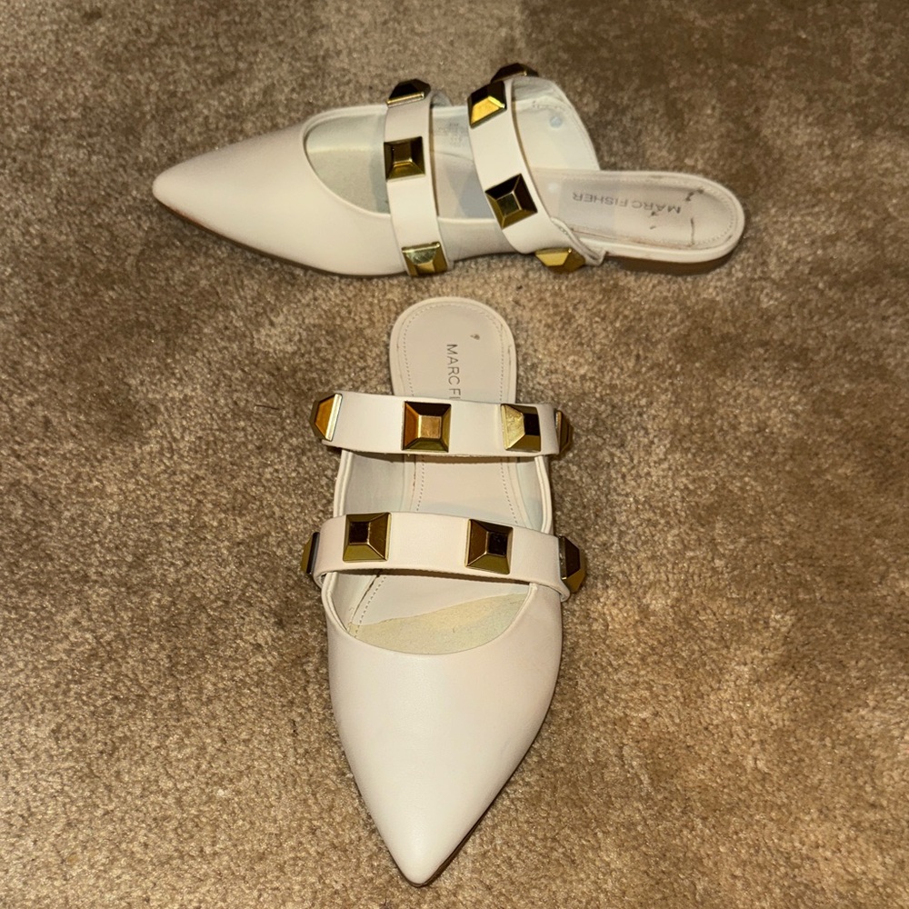 Marc Fisher Cream Mules with Gold Studs